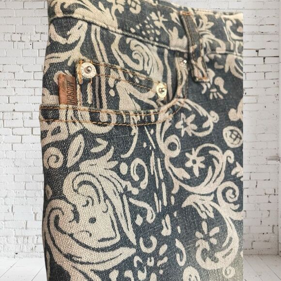 Moschino Distressed denim Blue/Cream Mini Pencil Skirt Sz 8 - Picture 3 of 5